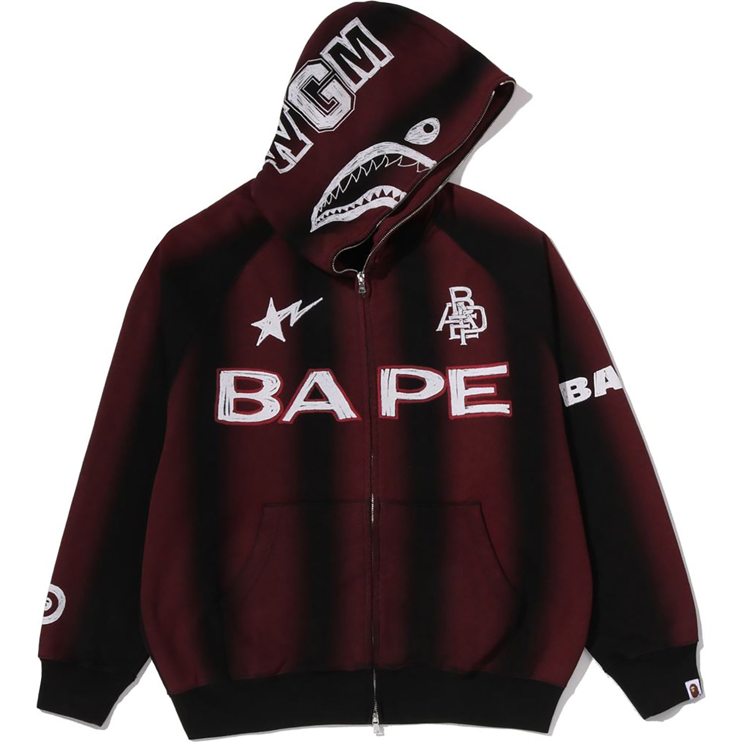 HAND DRAW FOOTBALL SHARK RELAXED FIT FULL ZIP HOODIE MENS