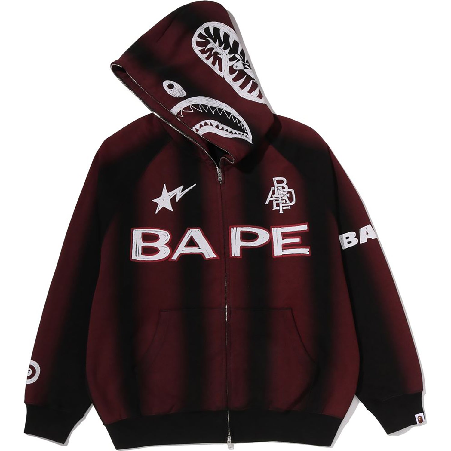 Alternative view of HAND DRAW FOOTBALL SHARK RELAXED FIT FULL ZIP HOODIE MENS